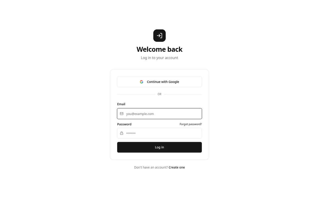 The AutoBridge sign-in screen with a Continue with Google button and email and password fields. No account details are filled in.